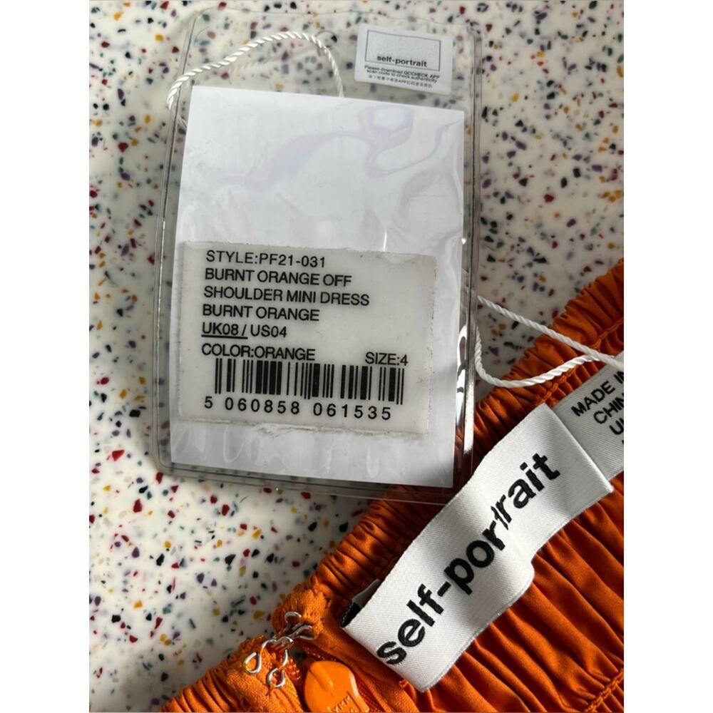 Self-Portrait NWT Burnt Orange Off The Shoulder Ruched Mini Dress Womens Size 4 - Picture 7 of 14